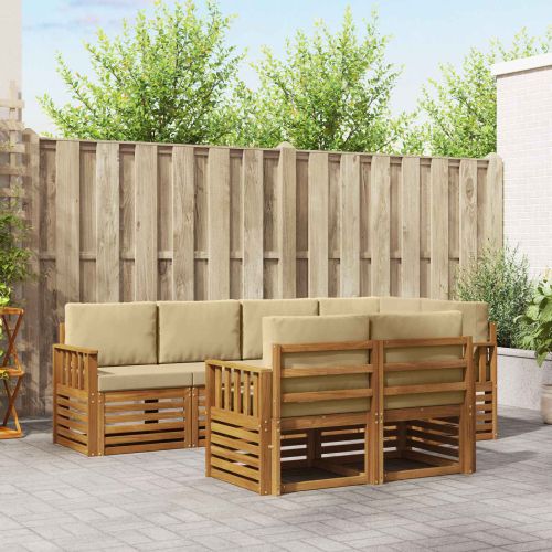 Комплекти дивани 7 pcs Натурален и Бежов Солидно акациево дърво