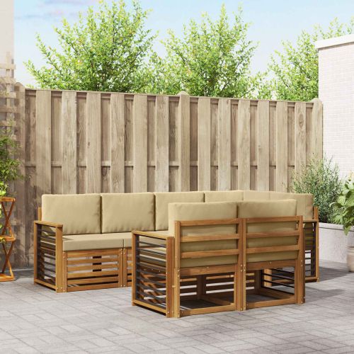 Комплекти дивани 7 pcs Натурален и Бежов Солидно акациево дърво