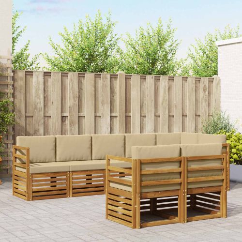 Комплекти дивани 8 pcs Натурален и Бежов Солидно акациево дърво