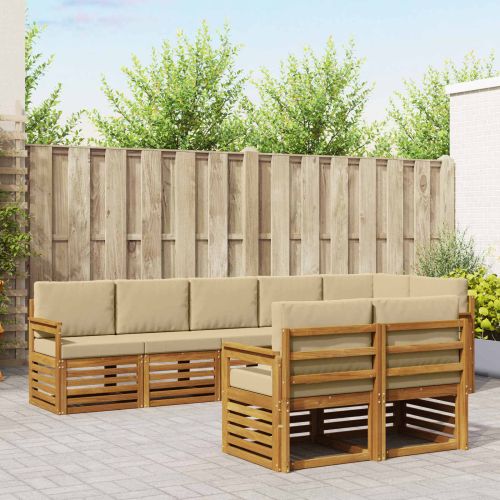 Комплекти дивани 8 pcs Натурален и Бежов Солидно акациево дърво