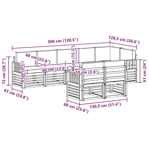Комплекти дивани 8 pcs Натурален и Бежов Солидно акациево дърво