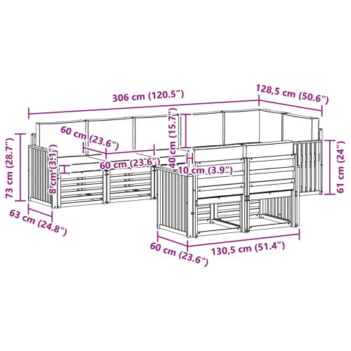 Комплекти дивани 8 pcs Натурален и Крема Солидно акациево дърво