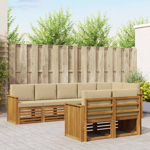 Комплекти дивани 8 pcs Натурален и Бежов Солидно акациево дърво