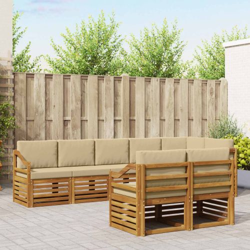 Комплекти дивани 8 pcs Натурален и Бежов Солидно акациево дърво