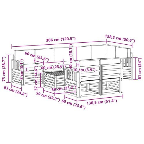 Комплекти дивани 9 pcs Натурален и Бежов Солидно акациево дърво