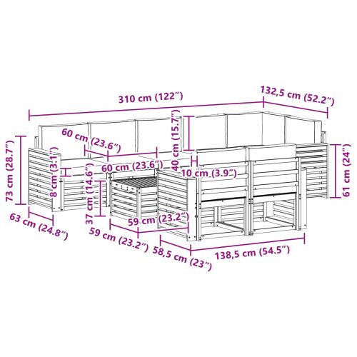 Комплекти дивани 9 pcs Натурален и Крема Солидно акациево дърво