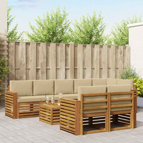 Комплекти дивани 9 pcs Натурален и Бежов Солидно акациево дърво