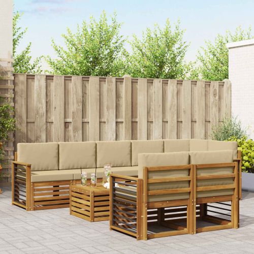 Комплекти дивани 9 pcs Натурален и Бежов Солидно акациево дърво