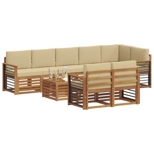 Комплекти дивани 9 pcs Натурален и Бежов Солидно акациево дърво