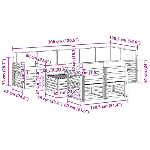 Комплекти дивани 9 pcs Натурален и Бежов Солидно акациево дърво