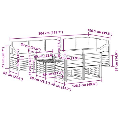 Комплекти дивани 9 pcs Натурален и Крема Солидно акациево дърво