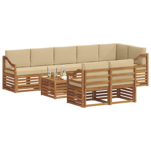 Комплекти дивани 9 pcs Натурален и Бежов Солидно акациево дърво