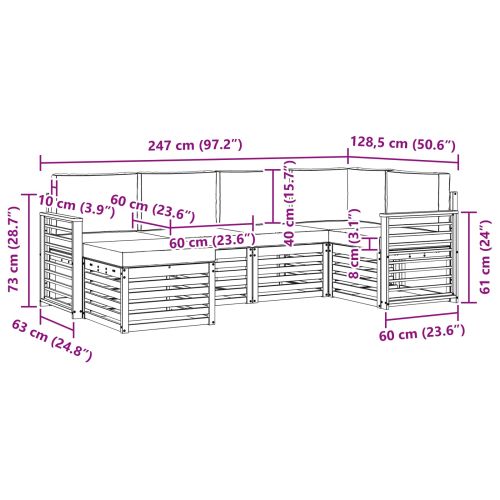Комплекти дивани 6 pcs Натурален и Бежов Солидно акациево дърво