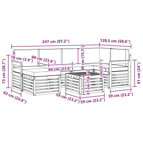 Комплекти дивани 7 pcs Натурален и Крема Солидно акациево дърво