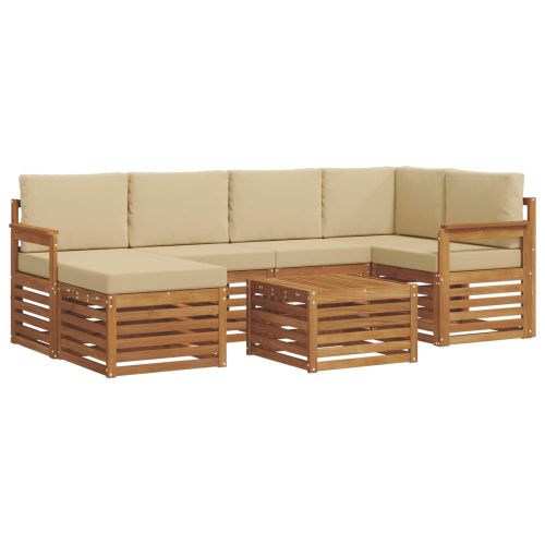 Комплекти дивани 7 pcs Натурален и Бежов Солидно акациево дърво