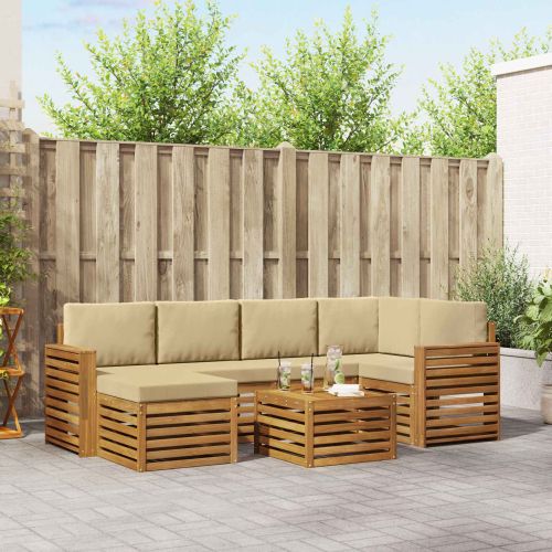Комплекти дивани 7 pcs Натурален и Бежов Солидно акациево дърво