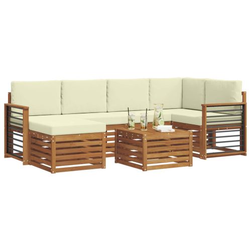 Комплекти дивани 7 pcs Натурален и Крема Солидно акациево дърво