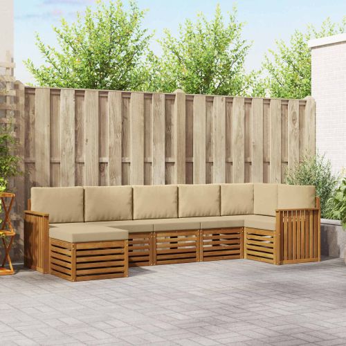 Комплекти дивани 7 pcs Натурален и Бежов Солидно акациево дърво