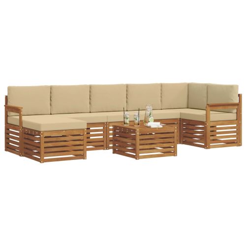 Комплекти дивани 8 pcs Натурален и Бежов Солидно акациево дърво