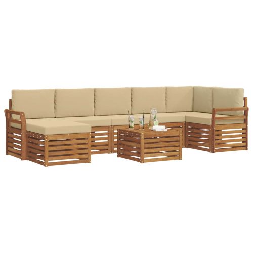 Комплекти дивани 8 pcs Натурален и Бежов Солидно акациево дърво