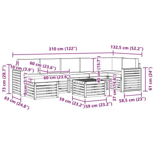 Комплекти дивани 8 pcs Натурален и Бежов Солидно акациево дърво