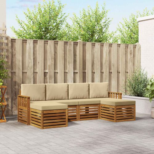 Комплекти дивани 6 pcs Натурален и Бежов Солидно акациево дърво