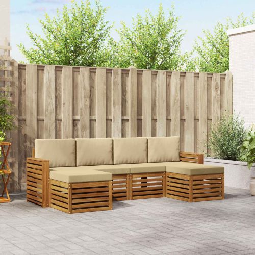 Комплекти дивани 6 pcs Натурален и Бежов Солидно акациево дърво
