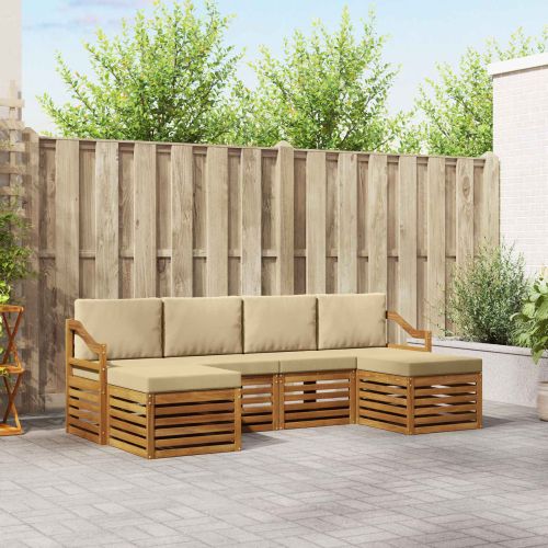 Комплекти дивани 6 pcs Натурален и Бежов Солидно акациево дърво
