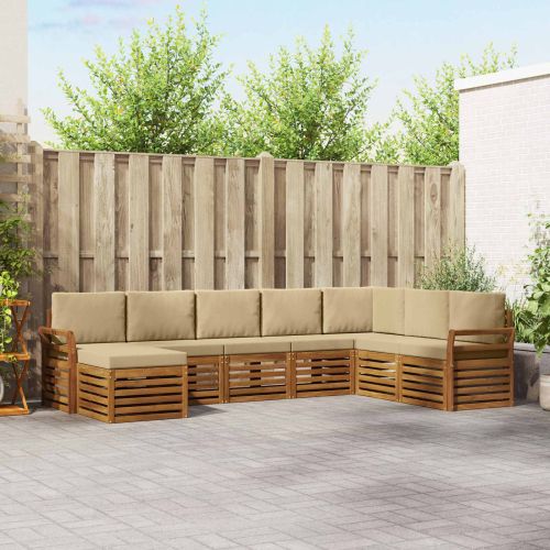 Комплекти дивани 8 pcs Натурален и Бежов Солидно акациево дърво