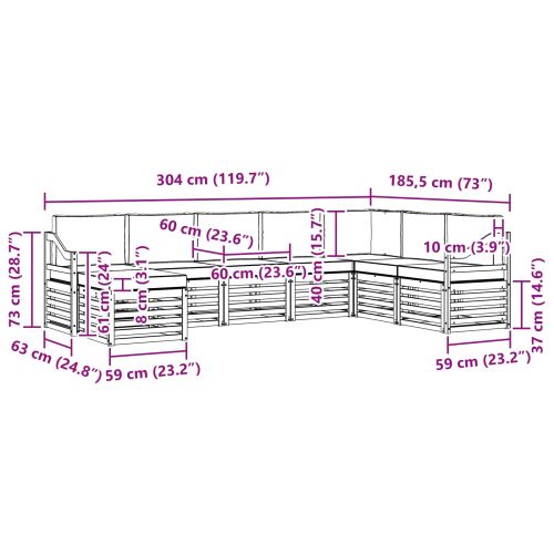 Комплекти дивани 8 pcs Натурален и Крема Солидно акациево дърво