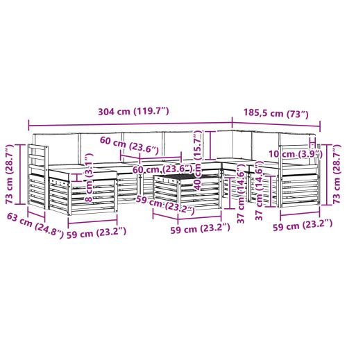 Комплекти дивани 9 pcs Натурален и Крема Солидно акациево дърво