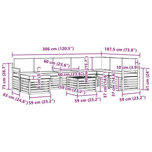 Комплекти дивани 9 pcs Натурален и Бежов Солидно акациево дърво