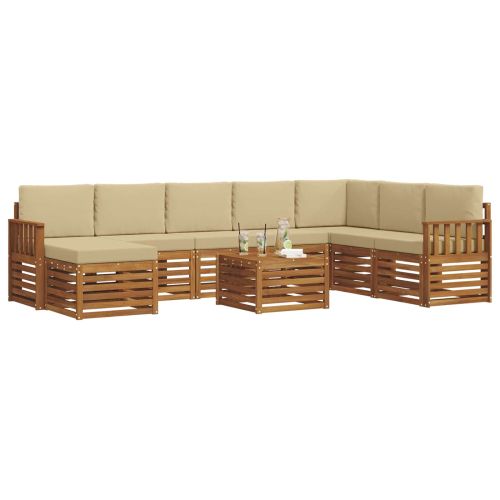 Комплекти дивани 9 pcs Натурален и Бежов Солидно акациево дърво
