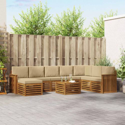 Комплекти дивани 9 pcs Натурален и Бежов Солидно акациево дърво