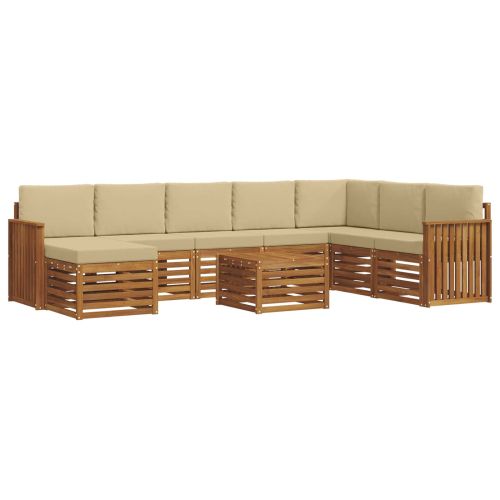 Комплекти дивани 9 pcs Натурален и Бежов Солидно акациево дърво