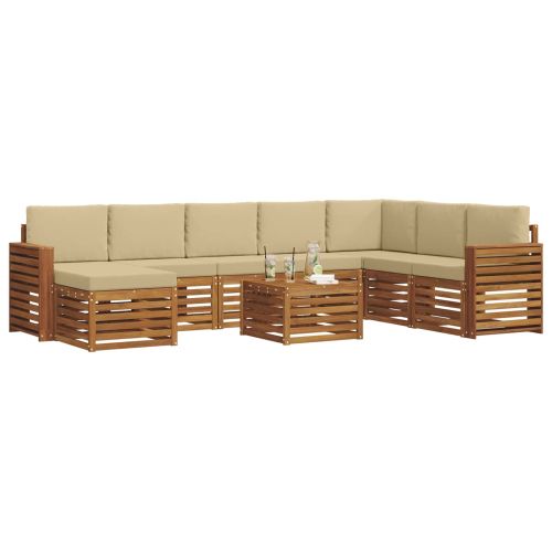 Комплекти дивани 9 pcs Натурален и Бежов Солидно акациево дърво