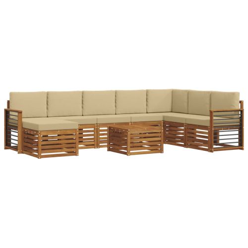 Комплекти дивани 9 pcs Натурален и Бежов Солидно акациево дърво