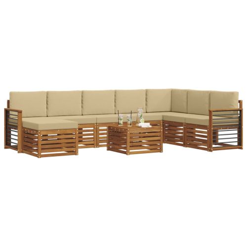 Комплекти дивани 9 pcs Натурален и Бежов Солидно акациево дърво