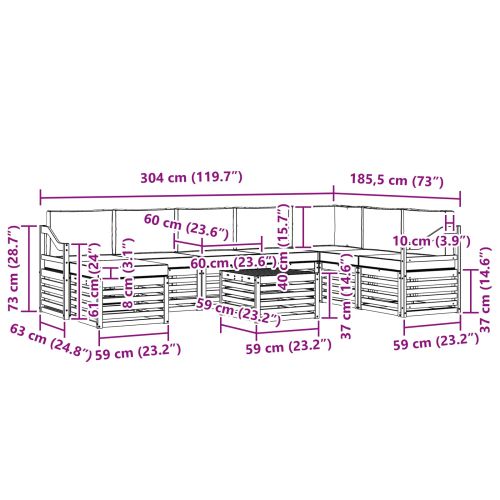 Комплекти дивани 9 pcs Натурален и Бежов Солидно акациево дърво