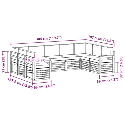 Комплекти дивани 9 pcs Натурален и Бежов Солидно акациево дърво