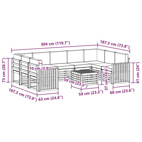Комплекти дивани с възглавница 10 pcs Натурален и Бежов