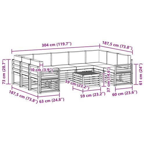 Комплекти дивани с възглавница 10 pcs Естествено и светло сиво