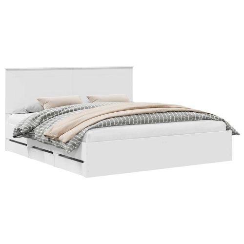 Рамка за легло с чекмедже Бяло 200 x 200 cm Инженерна дървесина