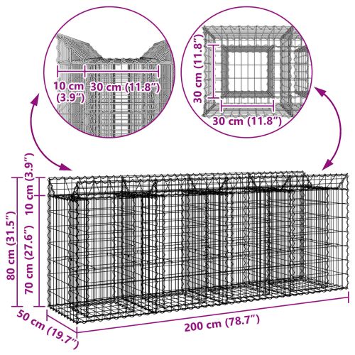 Габиона повдигнато легло 2 pcs Сребрист 200 x 50 x 80 см