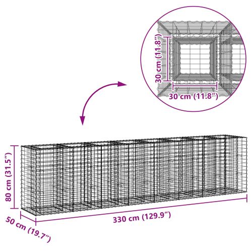 Габиона повдигнато легло 2 pcs Сребрист 330 x 50 x 80 см