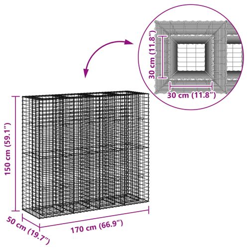 Габиона повдигнато легло 2 pcs Сребрист 170 x 50 x 150 см
