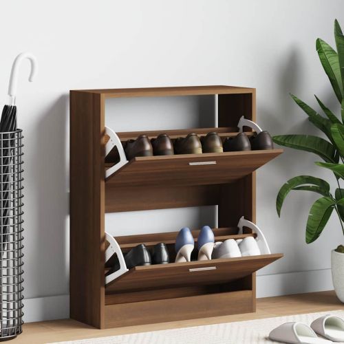 Шкаф за обувки, кафяв дъб, 63x24x81 см, инженерно дърво