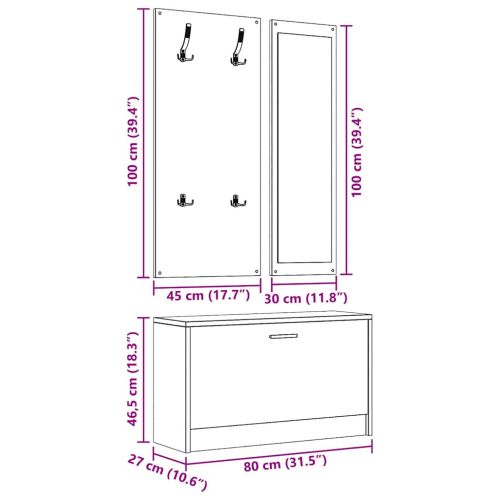 3-в-1 портманто, опушен дъб, инженерно дърво