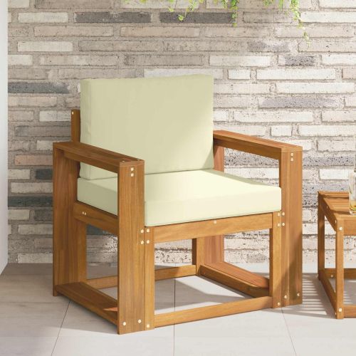 Външен диван Солидно акациево дърво и полиестер Естествен