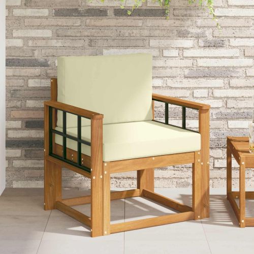 Комплект дивани за открито Солидно акациево дърво и полиестер